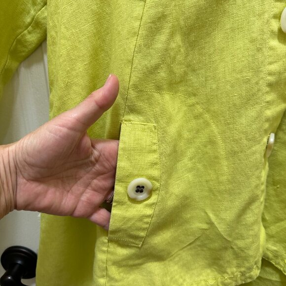 For Cynthia Women’s 100% Linen Tunic Jacket Size L Green Asymmetrical Hooded - Picture 6 of 12